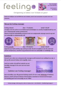 Nieuw bij Feeling massage arrangementen Smooth en Relaxed; kadobonnen vanaf €10, bezorging vanaf 20 in Wormerland, Purmerend en Zaanstad